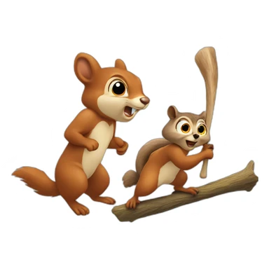 squirrel chases owl with a stick sticker