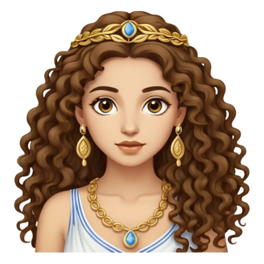 attractive Greek woman with long curly hair and light skin wearing gold Greek jewelry sticker