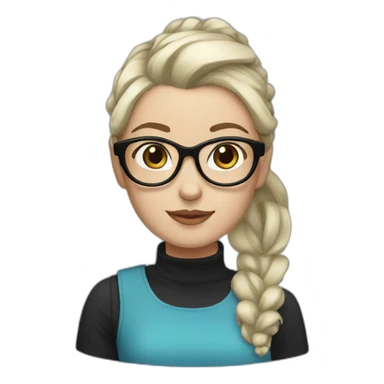 white girl  blue hairs with ponytail and glasses with a black top sticker