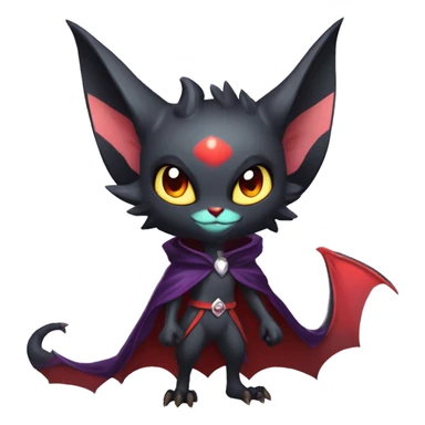  Anthro Kawaii Edgy Cool Vampiric Demonic Beautiful Noivern-Nargacuga-Litten with big Bat Ears and wearing a cape full body sticker