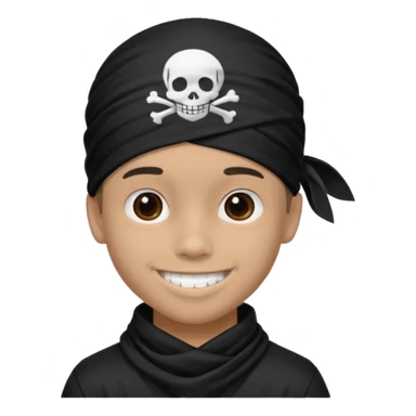 Make a boy wearing black bandana with some design on bandana sticker