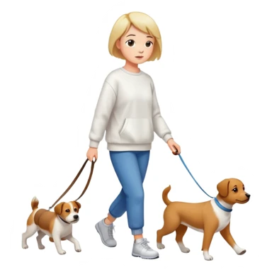 Short-haired girl in white sweatshirt walking the dog sticker