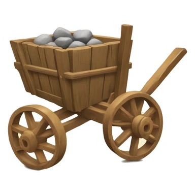 a cart with wooden square wheels with stones inside sticker