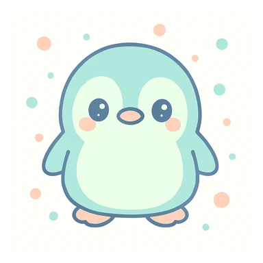 a cute penguin with a soft round body and big eyes, simple background, kawaii style sticker