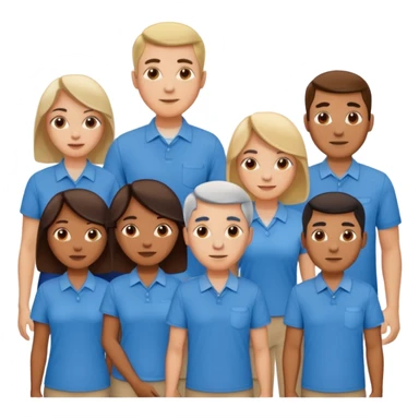 CREA UN EMOJI DE 7 PERSONAS HOMBRES Y MUJERES, CON CAMISA AZUL  sticker
