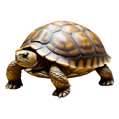 cinematic-tortoise-realistic-full-body-walking-emoji,-sturdy-domed-shell-in-rich-earthy-tones,-thick-scaled-legs-moving-slowly-but-deliberately,-wrinkled-wise-face-peering-ahead-with-calm-determination,-small-dark-eyes-reflecting-centuries-of-patience,-textured-leathery-skin-contrasting-with-the-hardness-of-its-shell,-simplified-yet-realistic-focused-features,-highly-detailed,-glowing-with-an-ancient-earthy-warmth sticker