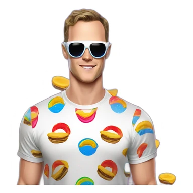 Fancy disco Jonathan Toews wearing rainbow lace shirt and wearing VR glasses and eating a moon pie sticker