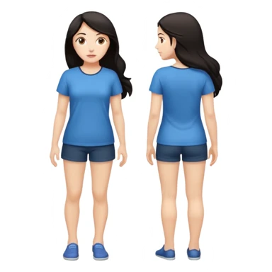 white woman dark hari full body front and back and profile views. Make it transparent background. sticker