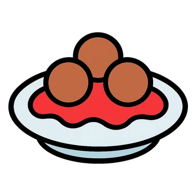 a plate of meatballs with tomato sauce, color outline icon style sticker