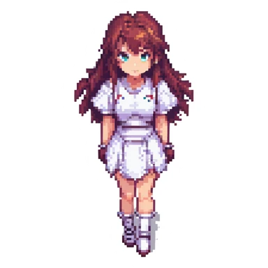 hot anime girl, pixel art style, vibrant colors, expressive face, dynamic pose sticker