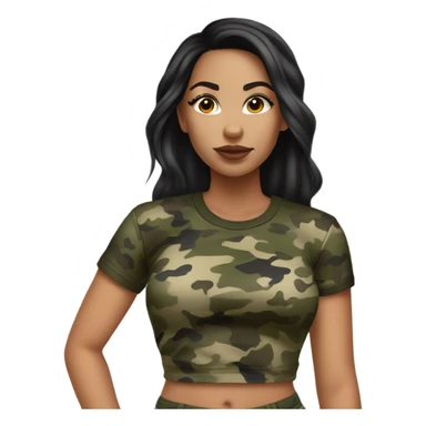 A light skin girl with black hair in a camo crop top sticker