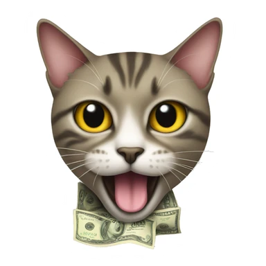 cat with dollar sign tongue and dollar sign eyes sticker