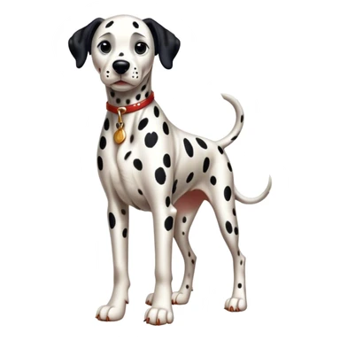Cinematic Realistic full-body portrait of a Dalmatian dog, rendered with glossy, meticulously detailed spotted fur and expressive, alert eyes, set against a clean, neutral backdrop that highlights its regal and athletic stance. sticker