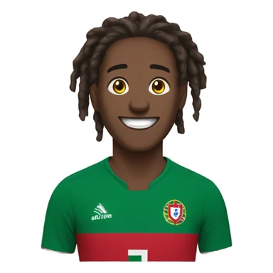 Young black man- 4 inch short black nappy messy dread locks-  low eyebrows - low eyes - no facial hair laughing Portugal jersey lean crazy smile  sticker