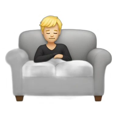 A Man with blond Hair sleeping on a Gray couch with a black blanket sticker