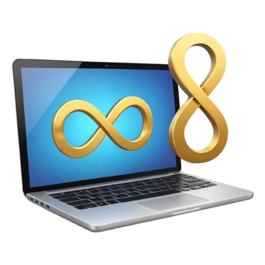 an infinity sign and a laptop with video sticker