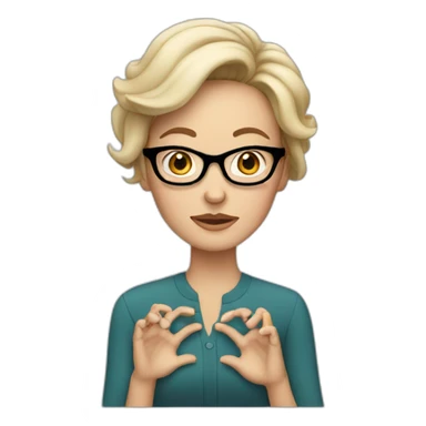 white woman with eyeglasses and two crab hands sticker