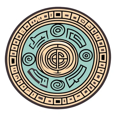 Mayan calendar or stone carving with mail symbol in white and dark green colors sticker