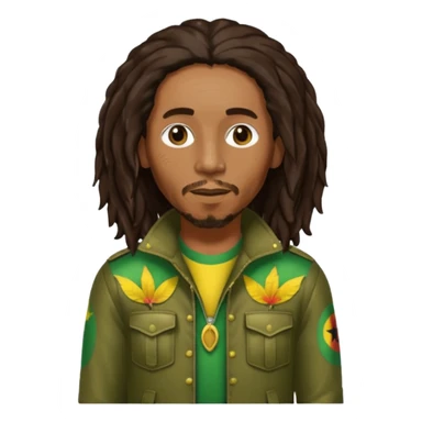 Bob Marley with long dark brown hair, olive sequin outfit sticker