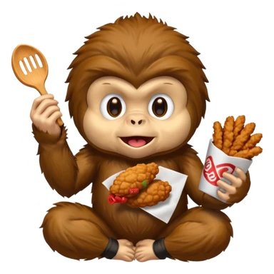 Ninja monkey sitting  eating fried chicken 4 piece  sticker