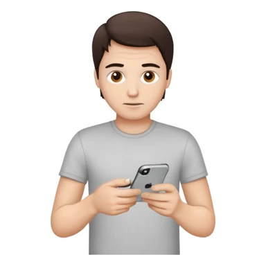 make a white guy with dark brown hair, with a simple white o grey shirt, repairing an iphone, un tecnico sticker