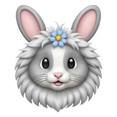 een grijs konijn met oren naar omlaag met een bloemetje sticker