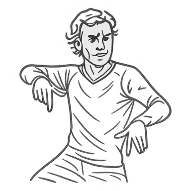 Griezmann goal celebration, football player, doing dance moves with hands, wearing football jersey, detailed facial expression, dynamic pose, modern line style sticker