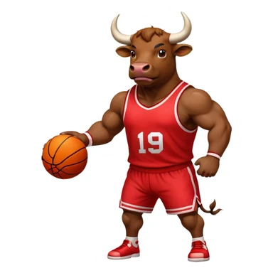 Bull playing basketball in a red jersey sticker