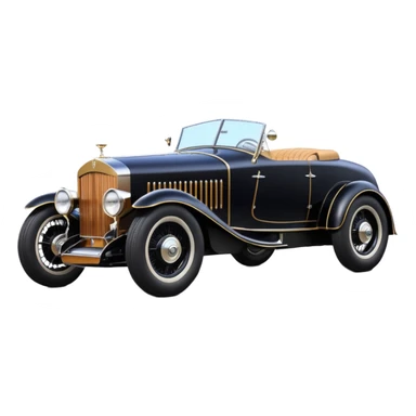Batgirl’s black Bare bones drag strip modified (fenders removed) chopped streamlined sporty roadster that is a (stripped down) hot street rodded engine sports car 1932 Rolls Royce Woody futuristic  wide racing wheels that are held strong by advanced suspension and steering sticker