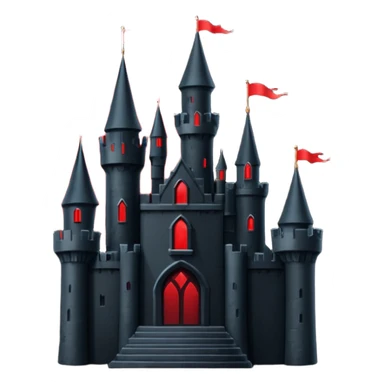 iOS sticker, dark castle, black walls, red windows, minimal fantasy sticker