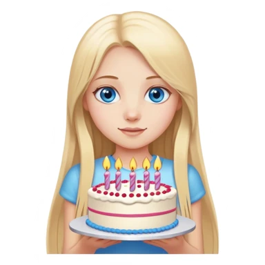 Straight long blonde hair blue eyes girl holding birthday cake sticker