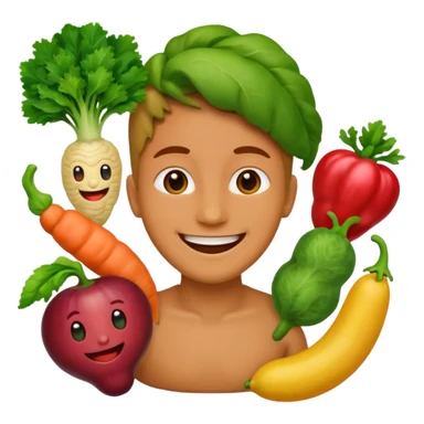 realistic intestines with fruit and vegetables, emoji style sticker