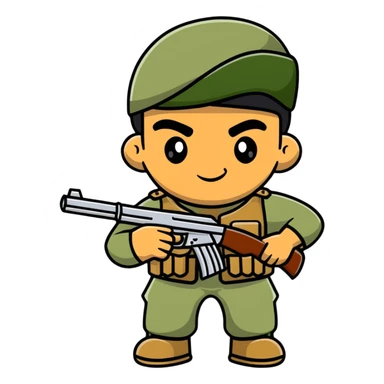 Indian soldier greasing a gun, cartoonish sticker sticker