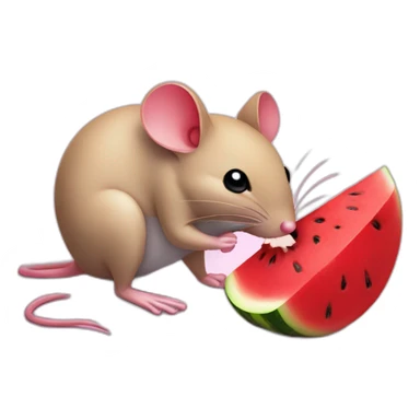 A tiny red mouse is holding a piece of watermelon  sticker