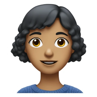 tan girl with short black bangs in blue jumper eating blueberries sticker