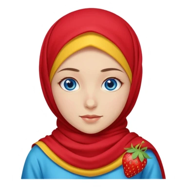 Turkish beautiful finish Konya girl blue eyes with red yellow summer hijab islamic dress and had on her hijab long tailed dresses strawberry  sticker