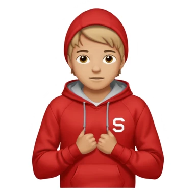 make me an emoji of an americain 19 yearold boy in a red hoodie that says "south" on it and give him with tan skin with his hands in his hands in his pocket wth a small smile flexing his muscles sticker