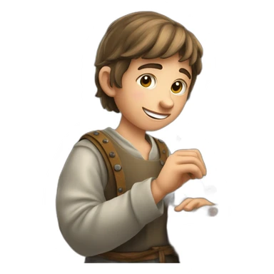 young coin engraver apprentice yielding tool, medieval age sticker