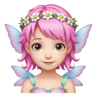 A tiny pastel fairy with pink hair with glowing wings and a sweet smile and tiny flower crown
 sticker