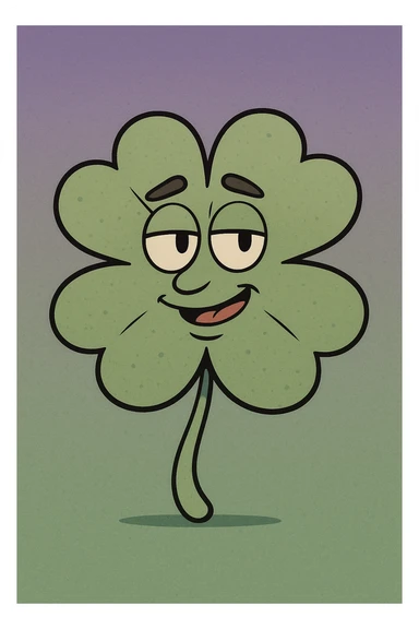 cartoon style four leaf clover with a top to bottom gradient from purple to green sticker