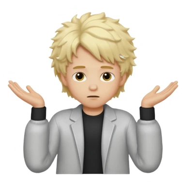 boy with fluffy blonde hair doing idk shrug sticker