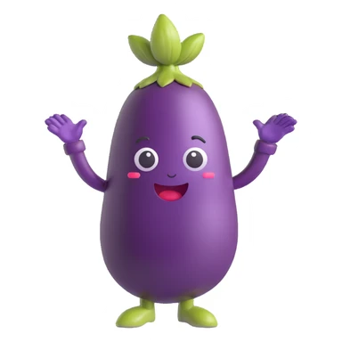 eggplant with arms and legs, cute expression, emoji style sticker