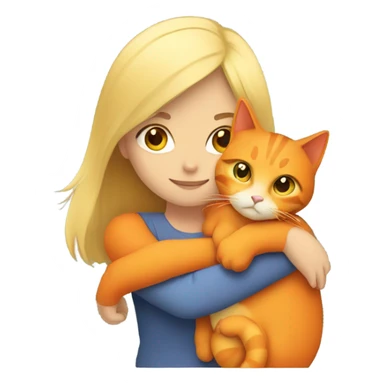 Blonde girl snuggling an orange cat sticker