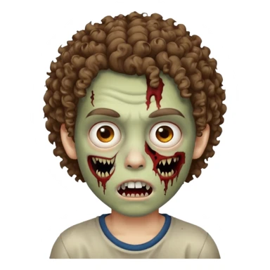 menino com cabelo cacheado e olhos marrons, com boca de zumbi sticker