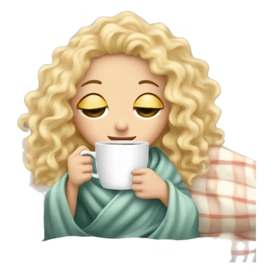 Blonde  hair curly girl inside a blanket sipping coffee eyes closed sticker