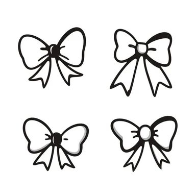 cute bows in various shapes and sizes in pastel colors dd9fb0, ffc6d3, a3bfc9, c4bee2, f1b091, hand-drawn doodle style sticker