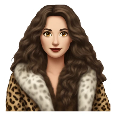 Beautiful Woman Realistic long hair brunette Mob wife fur coat with Leopard  sticker