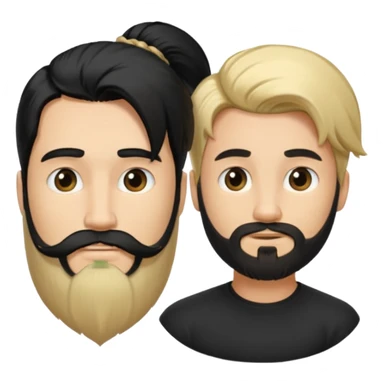 Man with long black hair tied in a tail and beard with a young blond with short hair but no beard sticker