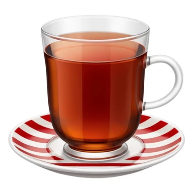 close-up of a Turkish tea glass filled with dark tea, on a white saucer with red stripes, side view, detailed, realistic sticker