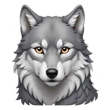 cinematic-noble-realistic-wolf-portrait-emoji,-poised-and-regal,-with-a-strong,-lean-build-and-a-sleek,-well-groomed-fur-of-grey-and-white,-deep-set-soulful-piercing-eyes,-simplified-yet-sharp-and-sophisticated-features,-highly-detailed, zoomed out showing shoulders sticker